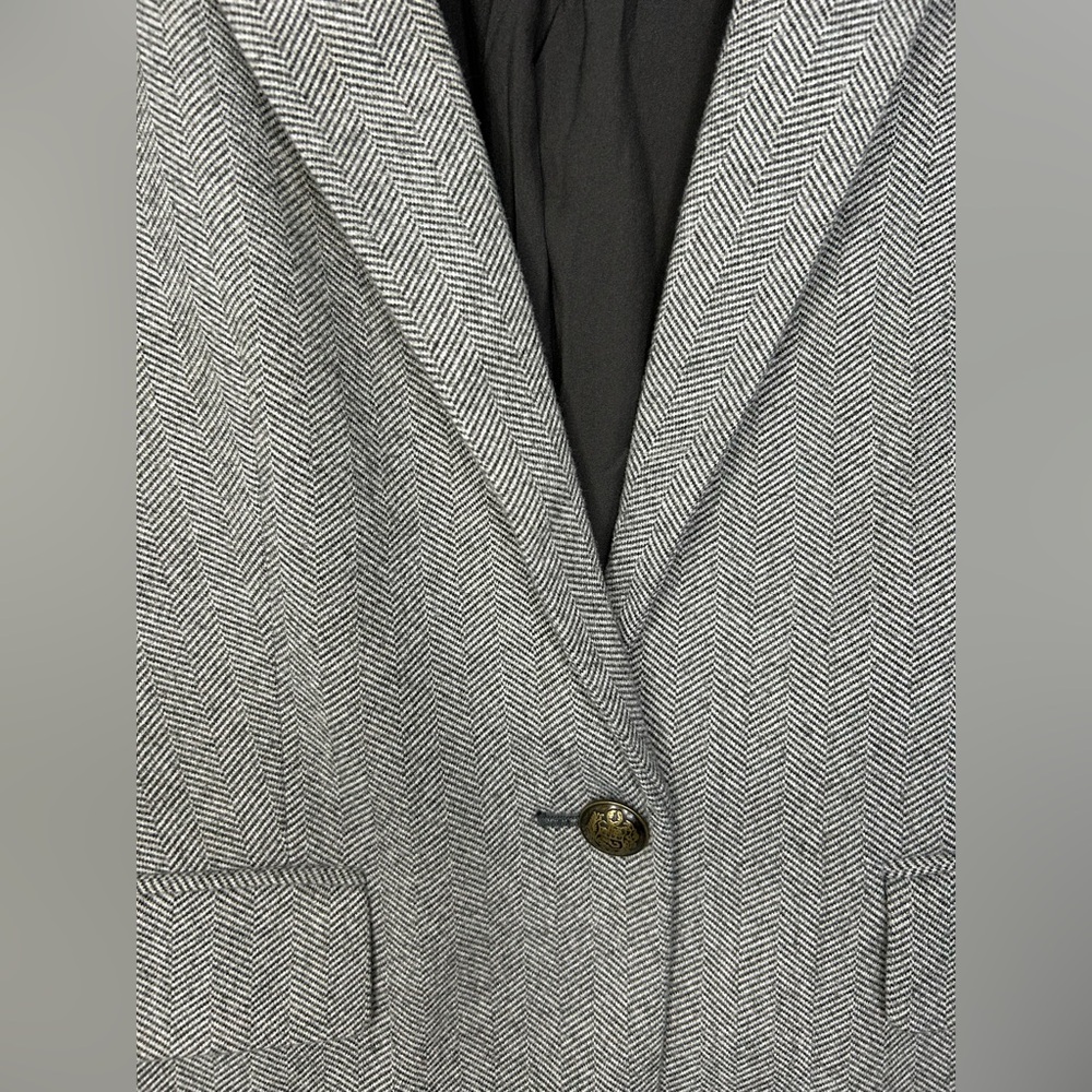 LOFT Blazer Womens 10 Gray Equestrian Herringbone Elbow Patch Crest Buttons Work - Picture 5 of 16